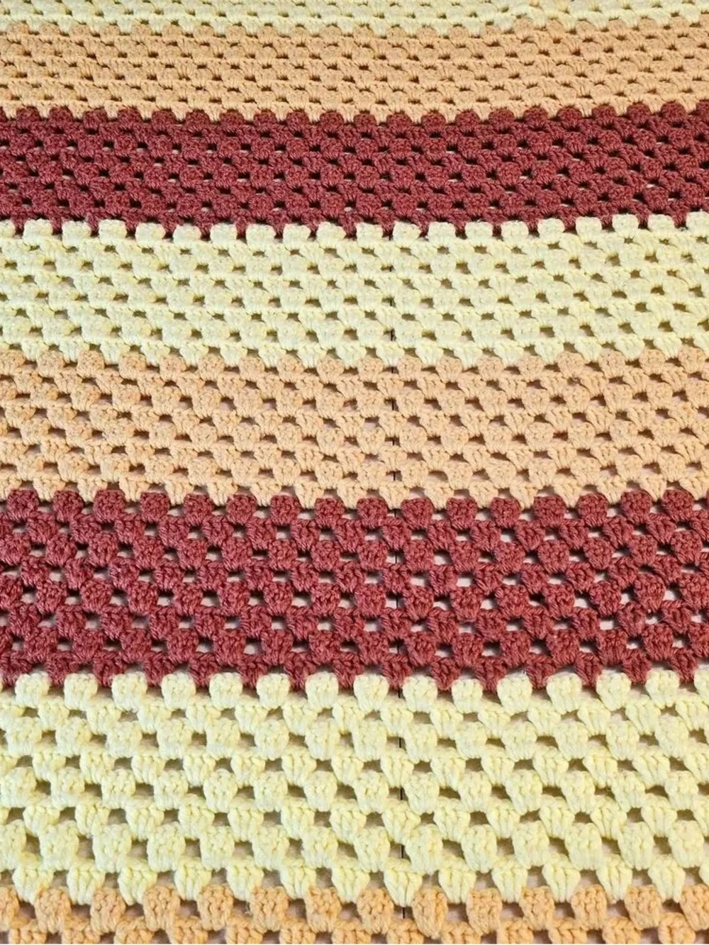 Handmade Crochet Strapless Dress in Yellow and Rust Stripes